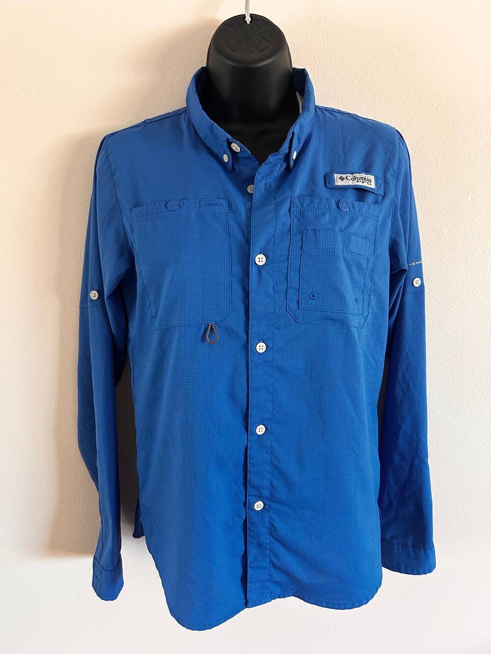 Columbia PFG Youth Large 14/16 Blue Long Sleeve Fishing Shirt Performance Gear